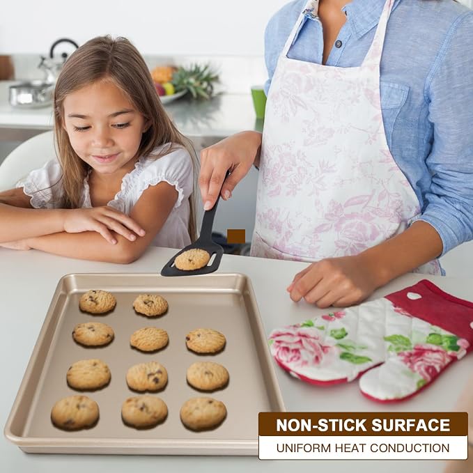 Baking Sheet Pan Set of 3, Nonstick Commercial Cookie Sheets for Baking | Commercial Half/Quarter/Jelly Roll Pans Replacement Toaster Oven Tray, Heavy Duty & Easy Clean