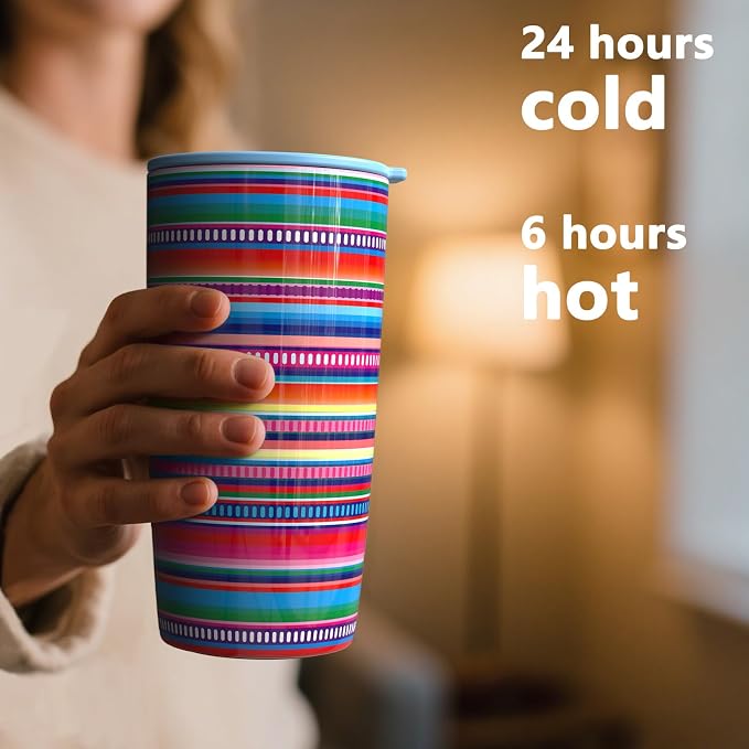 TILUCK 20 oz Insulated Coffee Tumbler with BPA-Free Lid | Travel Coffee Mug, Dishwasher Safe, Cup Holder Friendly, Double-Wall Vacuum Insulation for Hot & Cold Drinks, RainbowStripes