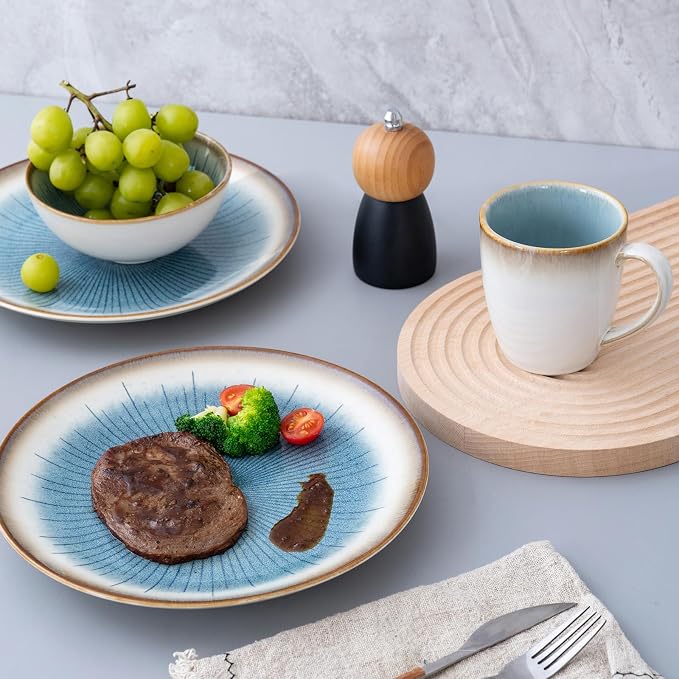 Dinnerware Set Stoneware 16 Pieces Service for 4, Stoneware Plates and Bowls Set Stoneware Set, Dishwasher Microwave Safe Dishes set