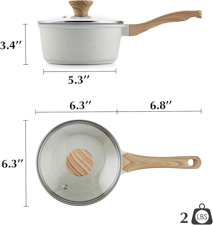 SENSARTE Ceramic Nonstick Saucepan with Lid 1.5QT, PTFE/PFOA/PFAS Free | Stay Cool Handle, Induction Compatible Saucepot, White Ceramic Coating