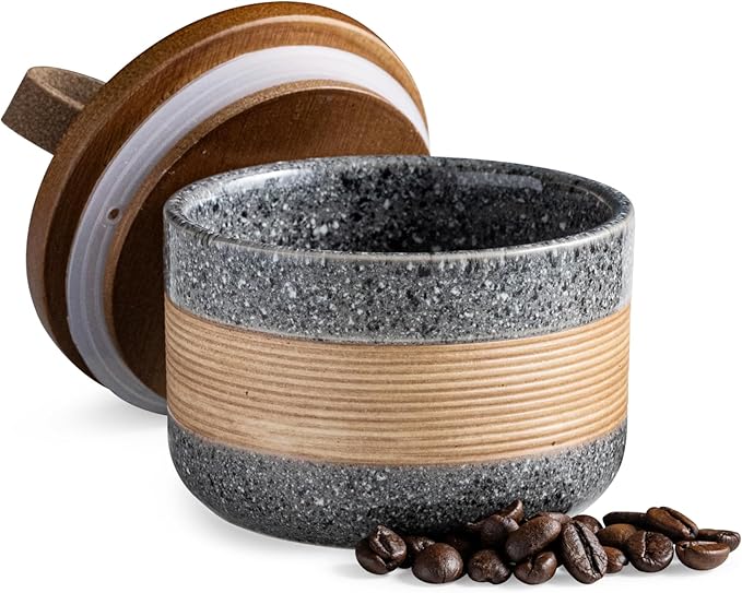 Miamolo Small Coffee Jar with Airtight Lid, Coffee Canister for Countertop | Grey & 5 fl.oz | Premium Ceramic, Mini Storage for Matcha Sugar Tea Ground Coffee | Kitchen Decorative Jar, Housewarming Gift