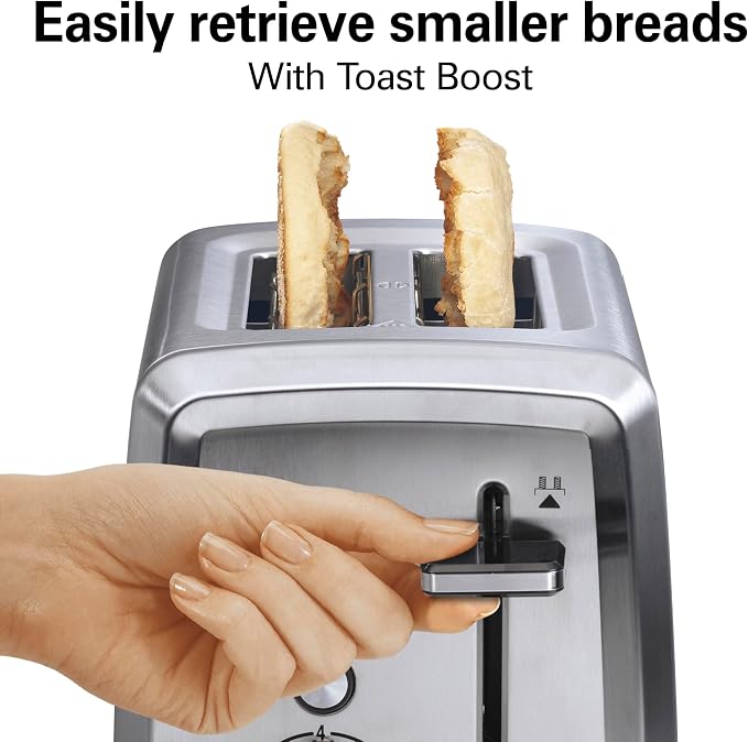 Hamilton Beach 2 Slice Toaster with Extra-Wide Slots, Bagel Setting, Toast Boost, Slide-Out Crumb Tray, Auto-Shutoff & Cancel Button, Defrost Function, Stainless Steel (22794) | Browning Control With 7 Shades | Auto Shutoff | Toast Boost | Slide-Out Cr...
