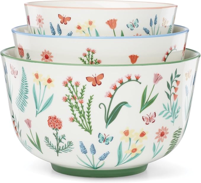 Oneida First Blooms Porcelain Nesting Bowls, Set of 3 | dishwasher safe, microwave safe | space-saving nesting design | kitchen and dining essential | 3.81 inch, 46oz