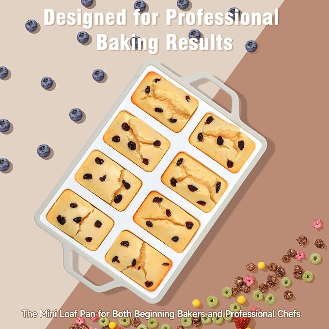 SJ 2 Pack Gray 8-Cavity Mini Silicone Loaf Pans, BPA-Free Reinforced | Gray 8-Cavity Baking Set Uses Durable Silicone, Reinforced Edge Resists Warping For Easy Snack Release And Gift Treats
