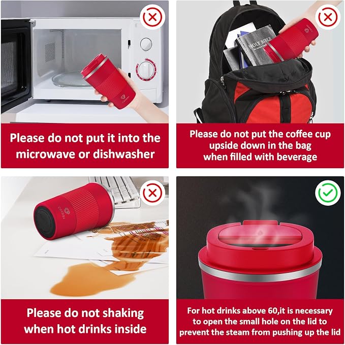 CS COSDDI 12 oz Stainless Steel Vacuum Insulated Tumbler - Coffee Travel Mug Spill Proof with Lid - coffee Cup for Keep Hot/Ice Coffee,Tea and Beer (Red) | Stainless Steel Double-wall insulation, 6-Hour Heat Retention, 360°Leak proof, BPA-free, Reusabl...