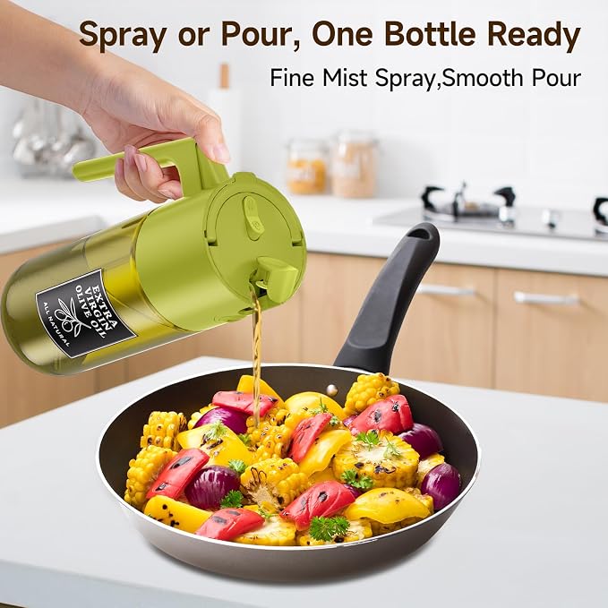 2-Pack 2-in-1 Oil Sprayer & Dispenser Dark Glass Fine Mist No-Drip | Two 500ml dark glass bottles for BBQ, salad, outdoor meals, oil & vinegar; food-safe, 304 filter, wide-mouth refill/cleaning.