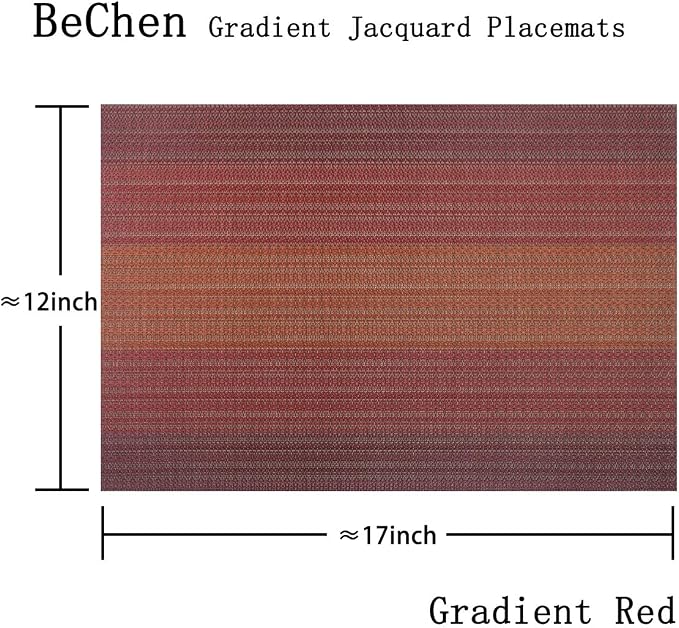 Placemats Washable Easy to Clean PVC Placemat for Kitchen Table Heat-resistand Woven Vinyl Hard Table Mats 12x18 inches Set of 4 (Red)