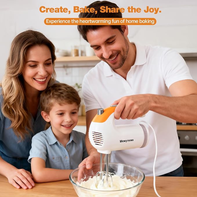 5-Speed 300W Hand Mixer Electric – Powerful Compact for Baking | Handheld Mixer Electric with 5 Stainless Steel Attachments – Egg Beater for Cakes, Bread, Cookies & Home Baking