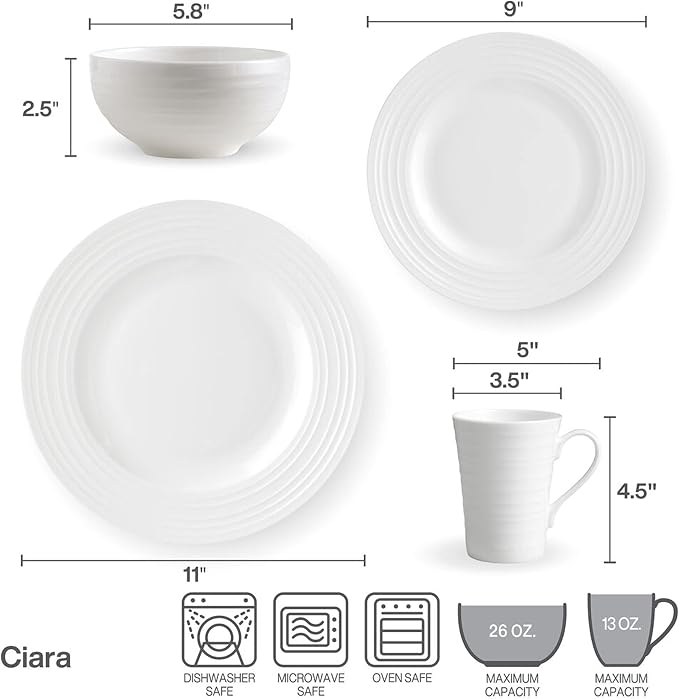 Mikasa 5224193 Ciara 16-Piece Dinnerware Set, Service for 4