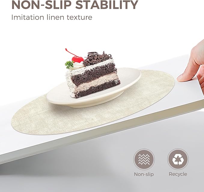 NCUE 13" Faux Leather Round Placemats Set of 4, Reversible Dual-Color | With 3.9" Coasters, 2 mm Vinyl Table Mats, Waterproof Wipeable Heat Resistant, Non-Slip Texture, for Dinner Party Home Decor
