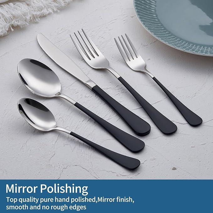 Black Silverware Set 20 Piece 18/0 Stainless Steel Flatware Black Handle Cutlery Set Service for 4 Black Forks Spoons and Knives Set unique silverware set Mirror Finish Dishwasher Safe