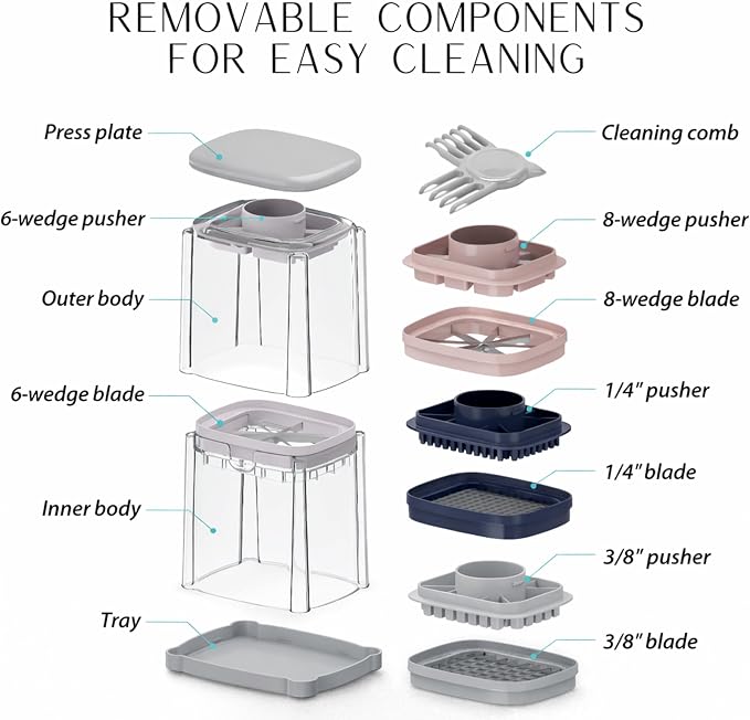 Brieftons PerfectCut Vegetable Chopper: Manual Push-Down Food Dicer & Chop Box, 4 Blades, French Fry Cutter, Potato Wedge & Veggie Cutter, No Electricity, 3.5-Cup Catch Container, 5 Recipe eBooks
