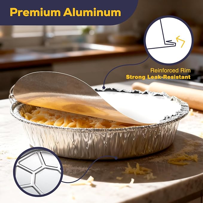 Fit Meal Prep 100 Pack 9” Round Aluminum Foil Pans with Lids, Pie Tins Disposable 9 inch with Lids, Take Out Containers, Freezer Oven Safe Aluminum Baking Pans for Storing, Cooking, Storage, Reheating