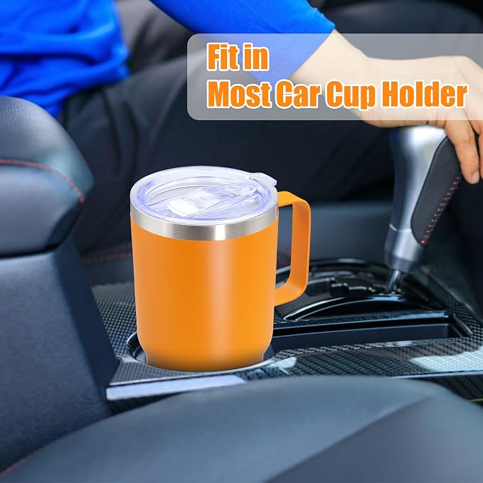 20 oz Tumbler with Handle Coffee Tumblers with Lid Travel Mug Orange 12P | 20oz Tumblers with Handle Double-Wall Insulated Vacuum Coffee Mugs Stainless Steel Tumbler with Handles&Lid Orange 12P