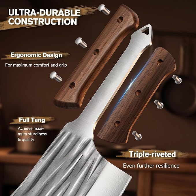 Butcher Knife Set, Hand Forged Kitchen Chef Knife Set with Roll Bag | High Carbon Steel 14PCS Meat Cleaver Knife, Bone Chopper Knives, Fillet Knives for Kitchen, Camping Outdoor BBQ, Gift for Men