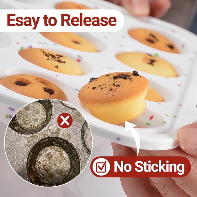 FUNBAKY Silicone Mini Muffin Pan with Metal Frame - Nonstick 24 Cups Mini Muffin Tin Handles, Oven Safe for Muffin, Cupcake, Egg Bites, Confetti