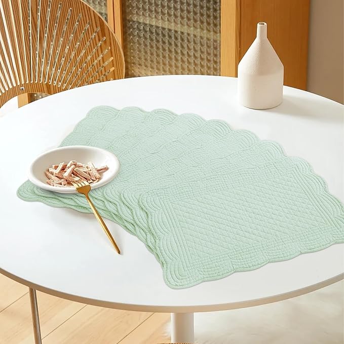HOMBYS Quilted Placemats Set of 6 Washable-13x18 inches Rectangular Placemats for Kitchen Table-100% Cotton Fabric Rectangular Table Mats, (Sage Green)