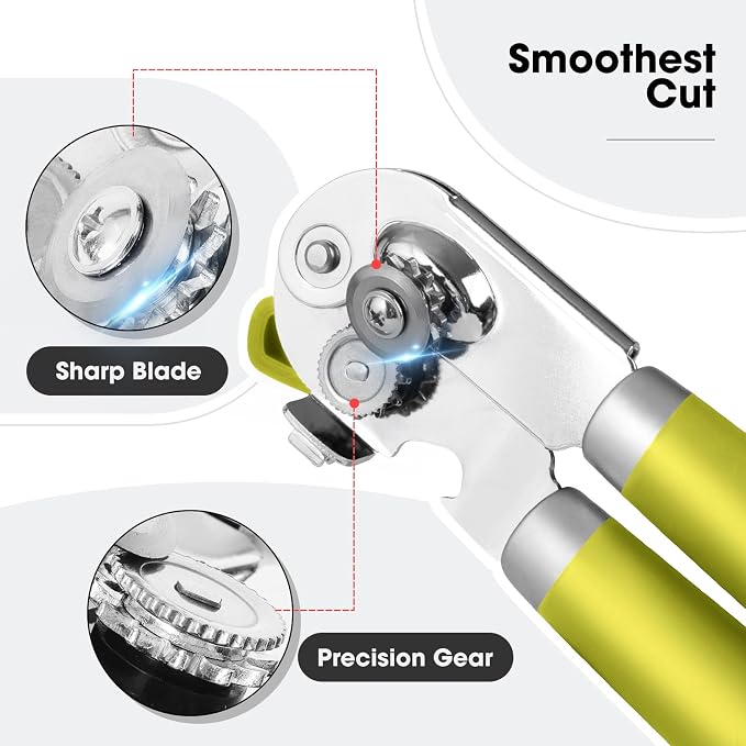 Beneno Heavy Duty Hand Can Opener Manual with Magnet, Lime Green | Razor-Sharp Carbon Steel Blade, Precise Smooth Cutting Gear, Big Effort-Saving Knob, Soft Grip Handle, Built-in Bottle Opener