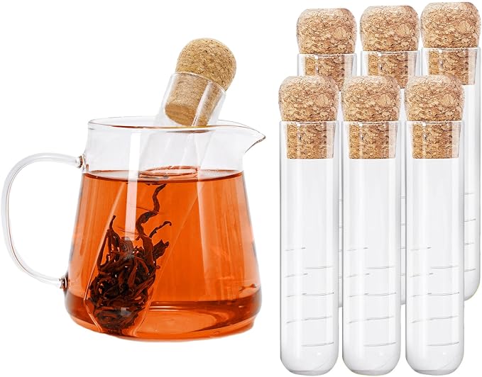 Whaline 6Pcs Glass Tea Strainers Tea Infusers with Corks Loose Long Leaf Tea Steeper Filters Tea Interval Diffuser for Tea Flower Cups Mugs Teapots,5.1 x 1.2 inch