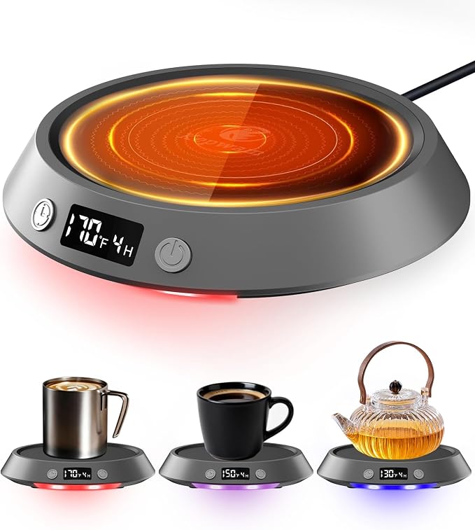 Kepwam Mug Warmer for Desk, Coffee Warmer with 3 Temp Settings & 2-9H Timer | 50W Fast Heating Beverage, LED Digital Display, Works for Coffee Mugs & Candle Jars, Multifunctional Gift fo Home & Office