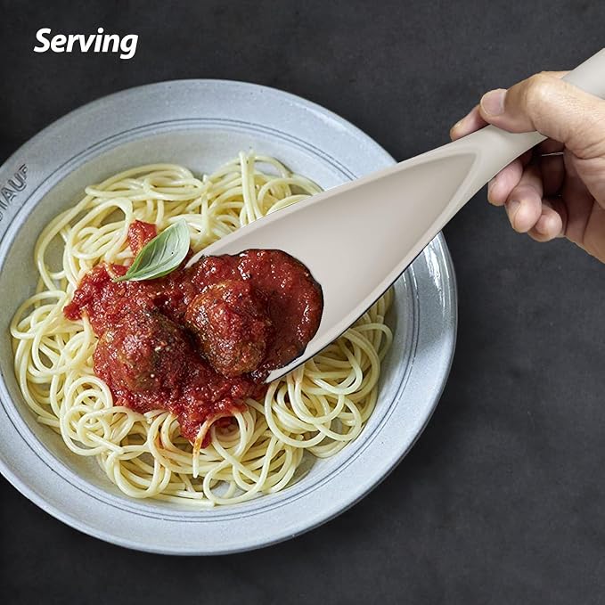 Cooking Spoon for Nonstick Cookwares, VOVOLY Silicone Spoon for Mixing, Scoop, and Scrape,Seamless Design, 12.6'', 2 Pack, Khaki