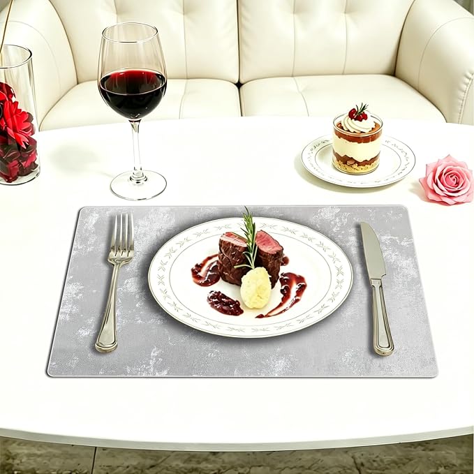 Faux Leather Placemats Set of 4, 11.8"x17.7", Silver-Gray | Reversible Table Mats, Waterproof, Stain & Heat Resistant, Easy Clean for Dining, Gatherings, Outdoor
