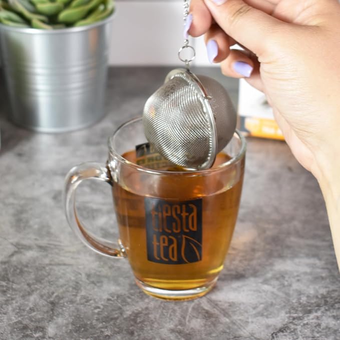 Tiesta Tea Small Stainless Steel Infuser Ball for Loose Leaf | Reusable Strainer with Extra Fine Mesh & Chain, Single Cup Steeper, Ideal for Hot & Iced Brewing, Holds 1 TBSP of Tea