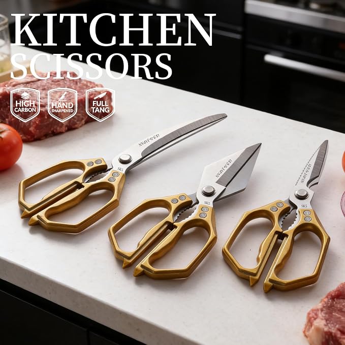 Kitchen Scissors Set Silver 3PCS, Heavy Duty Poultry Shears Kitchen Shear for Food Chicken Scissor All Purpose,Japan Meat Cutting Scissors, Bones Food Cooking Shears, Gifts for Men Women Mom Dad