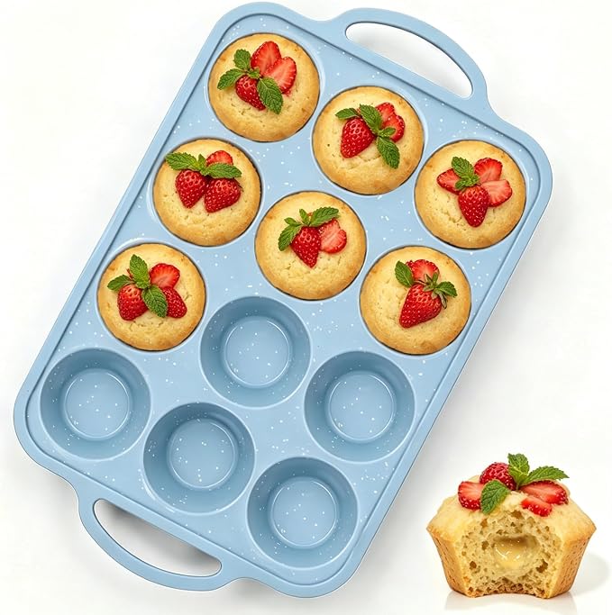 Silicone Muffin Pan, Metal Frame Regular Cupcake Pan Silicone Molds 12 Cups | 2.8 Inch, with Handle, BPA Free, Nonstick, Oven Dishwasher Safe, Food-Grade Silicone, Heat-resistant: -104°F to 446°F, 1 Pc