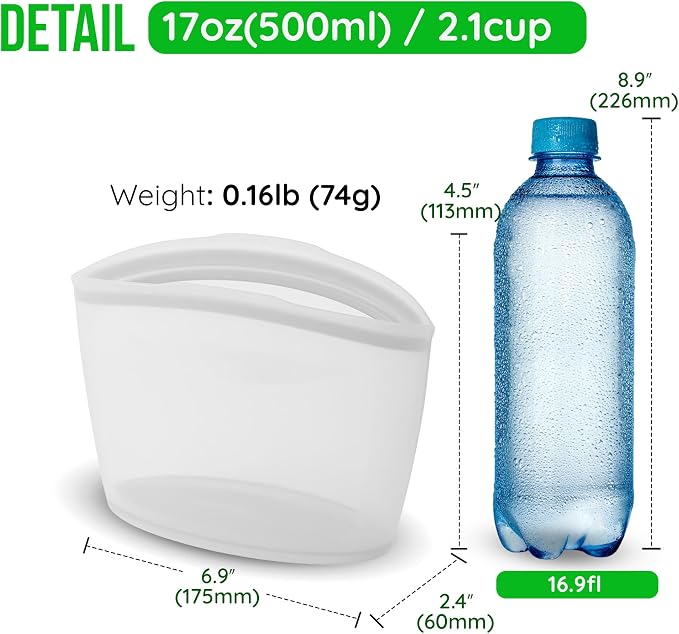 Reusable Silicone Food Storage Bag, 2-Cups, Large Container, Made in Korea BPA-Free Platinum Silicone, Triple-Airtight Freezer Bag, Microwave Safe, Sous Vide, Meal Prep, 17oz, Dry Rose | Reusable