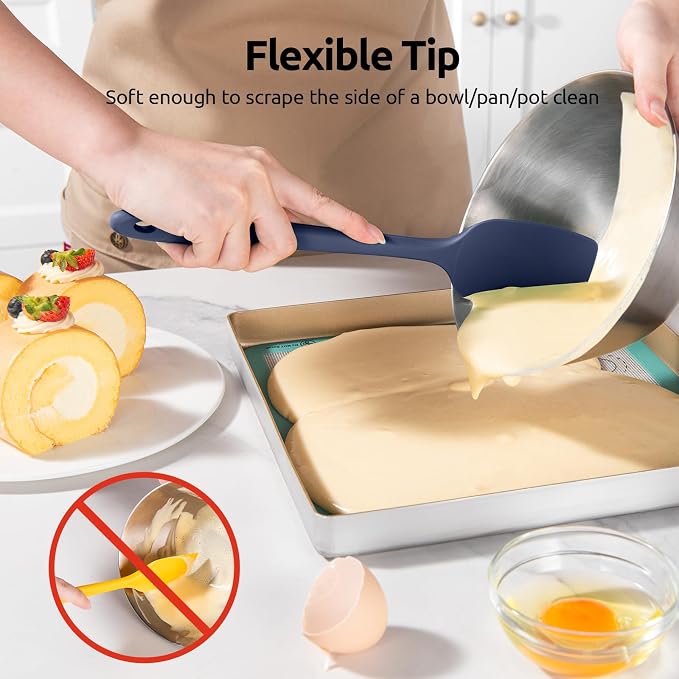 Heat Resistant Silicone Spatula Set: U-Taste 600ºF High Temp Seamless Food Grade Food Grade Flexible Rubber Silicon Kitchen Cooking Mixing Baking Scraper for Nonstick Cookware Set of 4 (Midnight Blue) | Food Grade Hot-Proof Seamless Rubber Scraper, Kit...