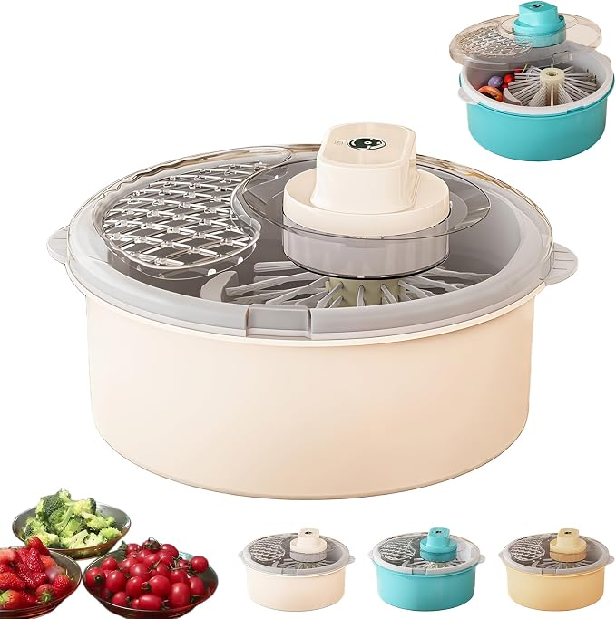 2027 Salad Spinner and Produce Washer, Multifunctional Vegetable Dryer，White | Electric Lettuce Spinner with Non-Slip Base, Fruit and Veggie Cleaner for Kitchen Prep