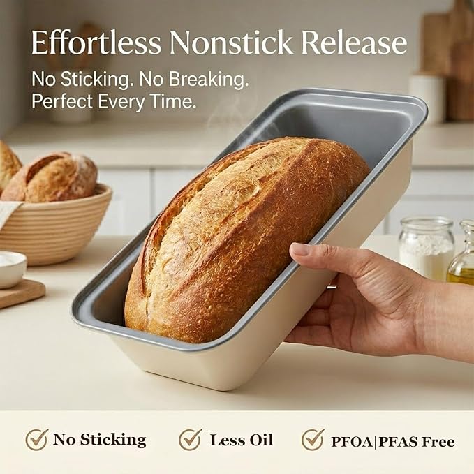 Long Bread Loaf Pan 3 Pack, 12x4 Inch Nonstick Carbon Steel | Even Heat for Homemade Sourdough, Banana Bread & Meatloaf – Rustproof, Warp-Proof, Easy Release,PTFE & PFOA Free