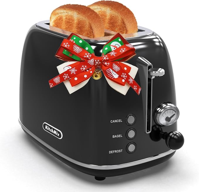 Toaster 2 slice,Retro Stainless Steel Toaster with 6 Settings, 1.5 In Extra Wide Slots, Bagel/Defrost/Cancel Function, Removable Crumb Tray (Dark)