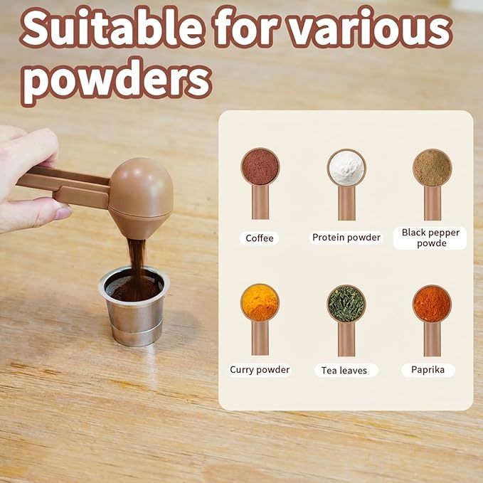 Coffee Scoop with Funnel for Ground Coffee, Protein Powder & Tea, 2 Tbsp | Mess-Free Scoop Funnel for Reusable K-Cup, Countertop Design for Home & Office, Handy Long Handle, Easy to Clean, 2-Pack