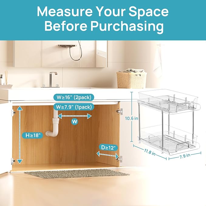 Vtopmart 4 Pack Pull Out Bathroom Under Sink Organizer with Dividers (S-Divided)