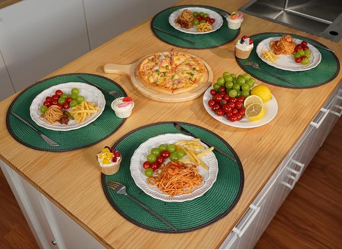 Zupro Round Placemats Set of 6,15inch Fruit Embroidered Table Mats Heat Resistant Non-Slip Washable,for Kitchen Dining Tables Four Seasons Dinner Parties Thanksgiving and Everyday Use.Kiwifruit Green