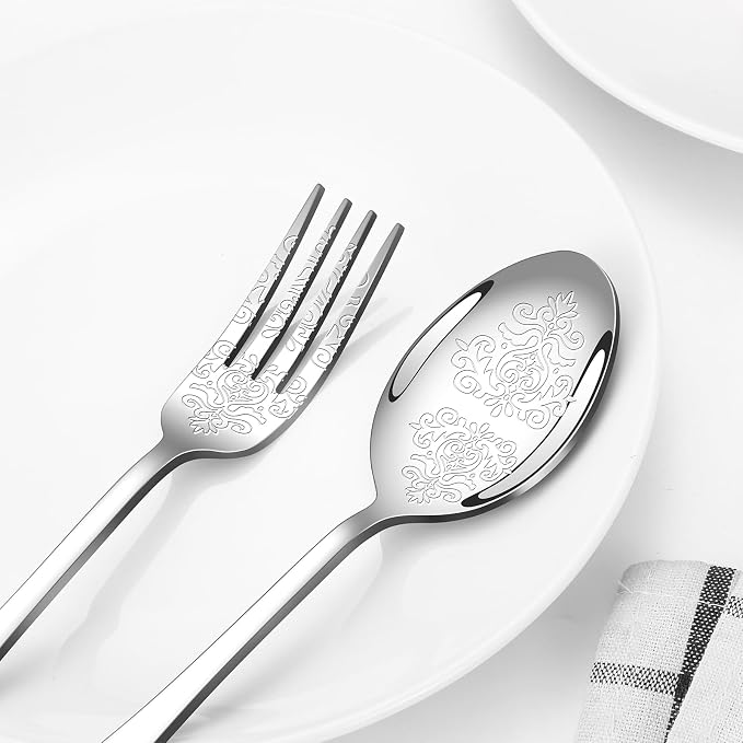 40 Pcs Silverware Set for 8, Food Grade Stainless Steel Flatware Set, Eating Utensils Sets Include Fork/Knife/Spoon, Reusable Cutlery Set for Home Kitchen, Dishwasher Safe, Embossed pattern-2