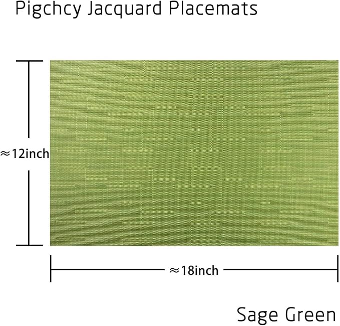 PIGCHCY Placemats,Washable Durable Vinyl Woven Table Mats,Elegant Heat Resistant Placemats for Dining Table Set of 6 (18 x 12 inches,Sage Green)