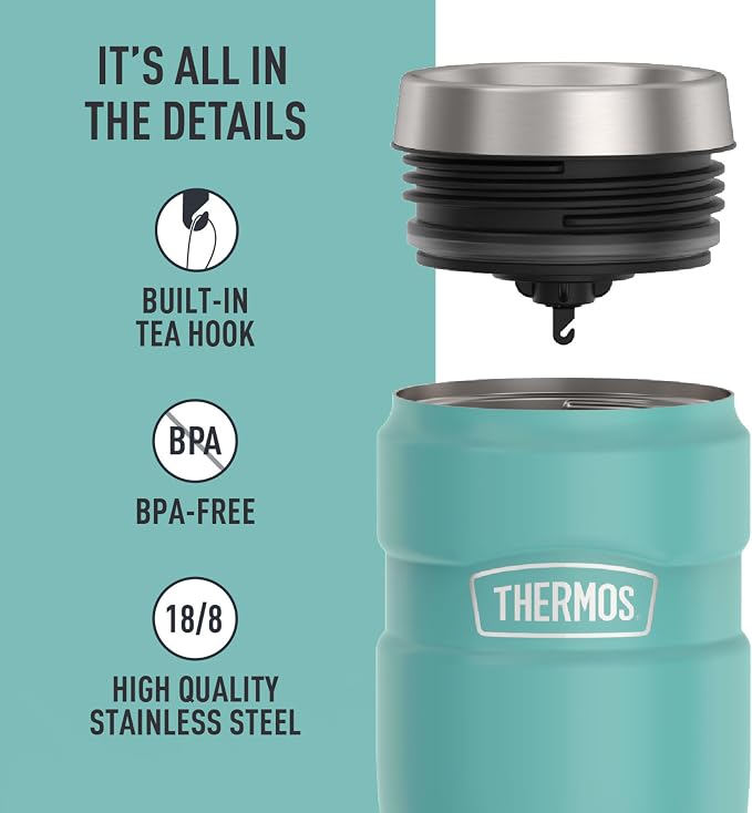 THERMOS Stainless King Stainless Steel Tumbler, 16oz, Matte Teal | Vacuum-Insulated Coffee Tumbler for Hot & Cold Drinks, For Commuting & Traveling