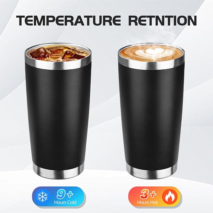 StarSpeed 8 Pack 20oz Stainless Steel Travel Coffee Tumbler,Black | Travel Coffee Mug Bulk,Spill-proof Lid,Double Wall,BPA-free Travel Cups,Insulated Cup Fits Car Cupholders