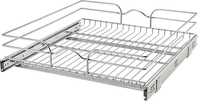 Rev-A-Shelf Steel Wire Pullout Drawer Organizer Shelf for Kitchen Cabinets, Slide Out Storage Basket, Min Opening Width of 20.5", 21" x 22", 5WB1-2122CR-1