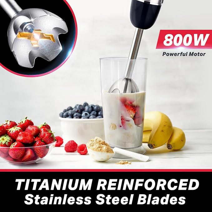 Mueller Multistick 5-in-1 Immersion Blender Handheld, 12-Speed Hand Mixer | Turbo Boost, Heaviest Duty Copper Motor, Titanium Blades Hand Blender, Milk Frother Wand, Whisk, Kitchen Gadgets Black