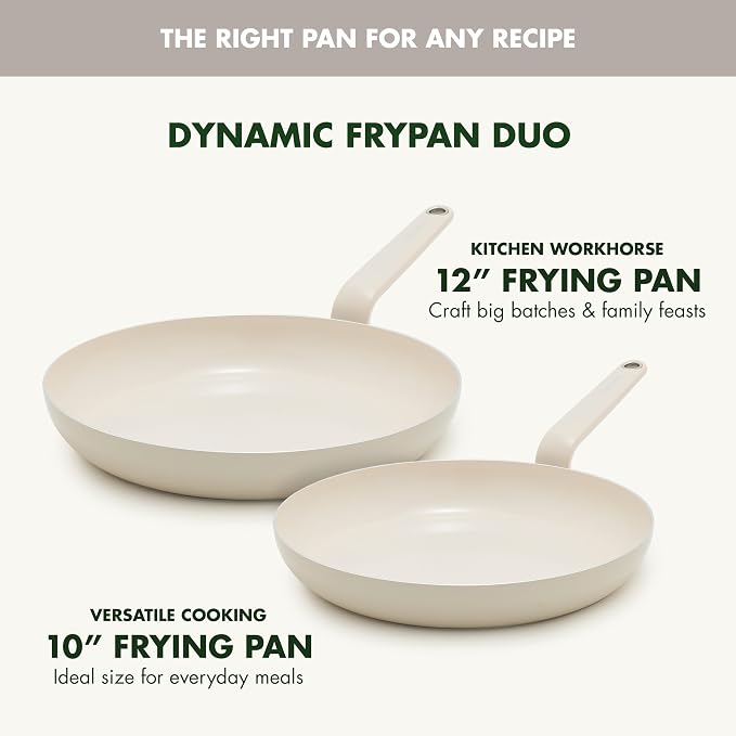 GreenPan Rio Advanced 10" and 12" Frying Pan Skillet Set, Ceramic Nonstick PFAS-Free Pans, Induction Ready, Dishwasher and Oven Safe, Cream White