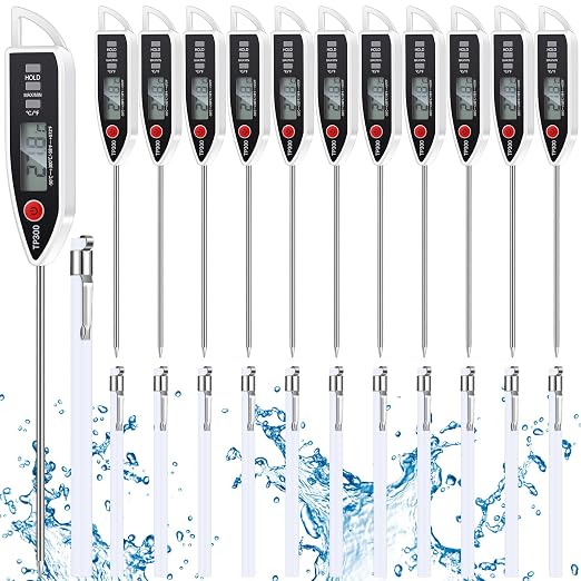 12 Set Digital Food Thermometer Long Probe Instant,White | Waterproof for Water, Liquid, Candle and Cooking Meat Thermometer Read for Kitchen BBQ Grill Candy