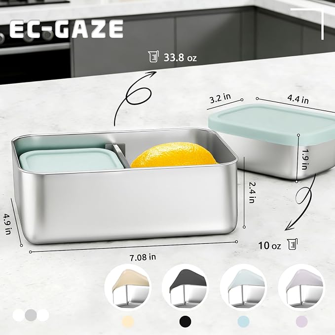 Stainless Steel Bento Box, 33oz Leak-proof Metal Lunch Box Container with Silicone Lid, Microwave-Safe, with Divider, Lunch Food Meal Prep Snack Container for School Work