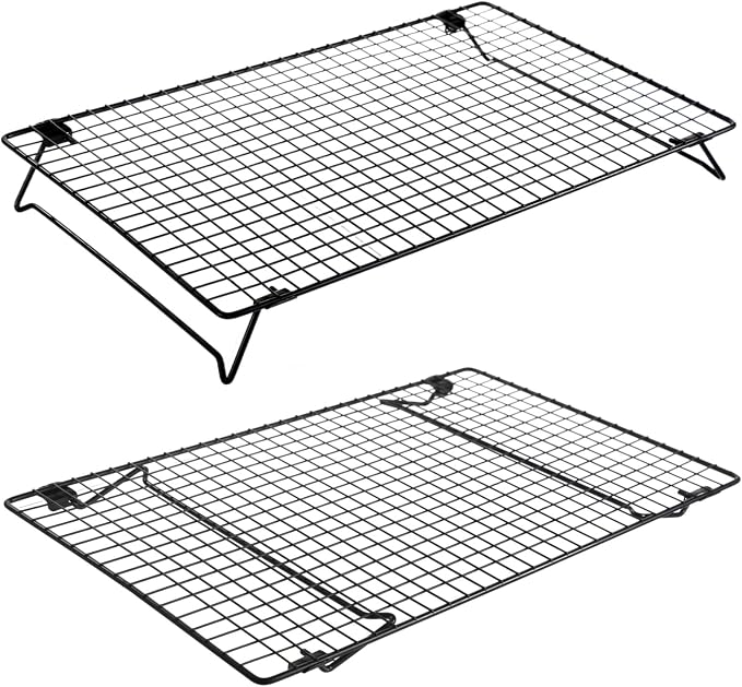 Cooling Racks for Cooking and Baking, 2 Pcs Stackable Cooling Rack for Baking, 16.93 x 11.06 Inch Carbon Steel Wire Rack with Folding Legs, Cookie Cooling Racks Baking Cooking Cooling Roasting