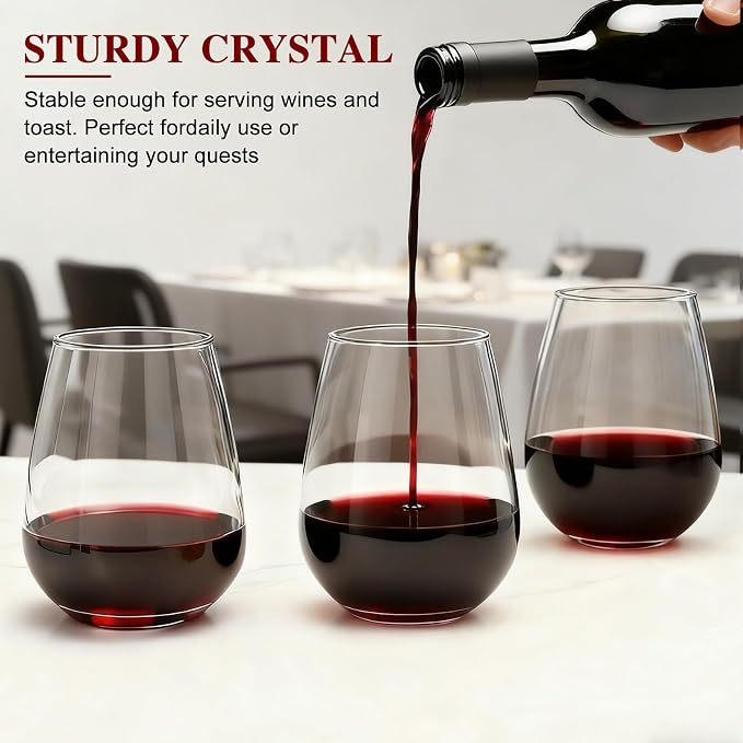 Stemless Wine Glasses Set of 12,16oz Crystal Red White Wine Glass
