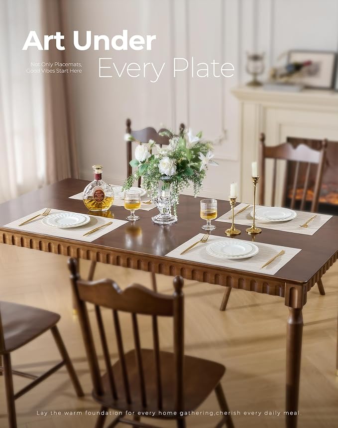 Leetaltree Beige White Placemats Set of 12 - Heat Resistant Non-Slip Place mats for Dining Table, Washable Durable PVC Vinyl Woven Table Mats(Beige White, 12)