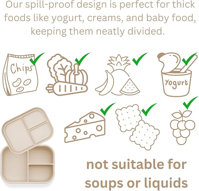 Ali+Oli Silicone Bento Box for Kids, Baby Lunch Box, BPA-Free, Spill-Proof | Daycare, Preschool, Food separation, Portion control, Snack storage, Travel-friendly, Easy cleaning, Toddlers